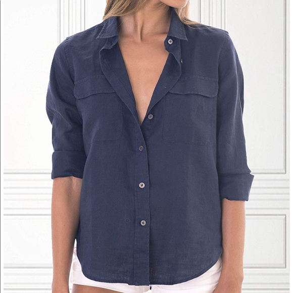 Camixa Tops - Camixa 100% Linen Shirt Small Navy Bue